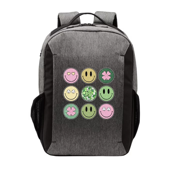 Shamrock Smile Face Disco Retro Groovy St Patricks Day Lucky Vector Backpack