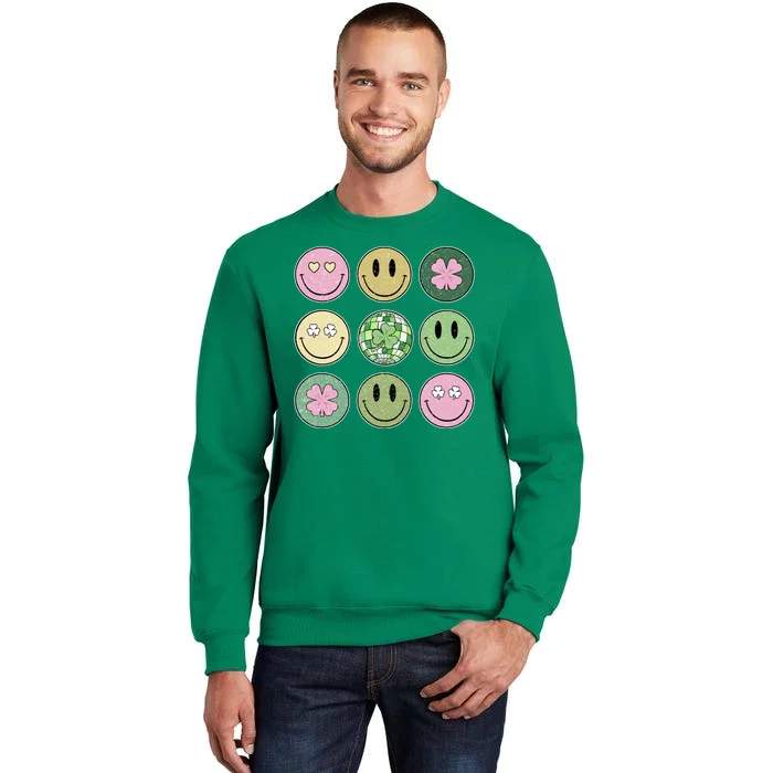 Shamrock Smile Face Disco Retro Groovy St Patricks Day Lucky Sweatshirt