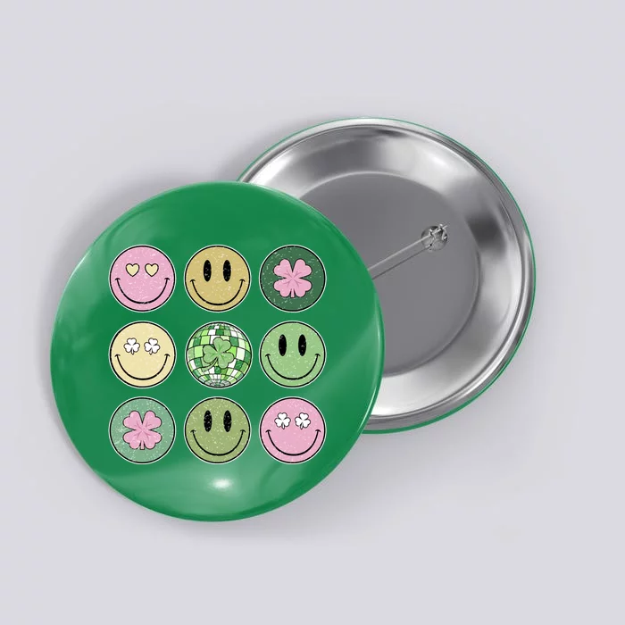 Shamrock Smile Face Disco Retro Groovy St Patricks Day Lucky Button