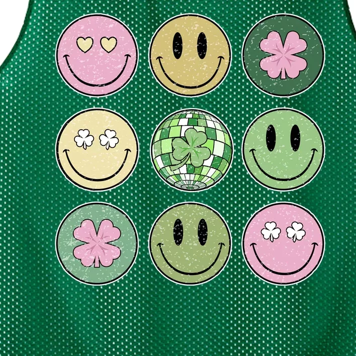 Shamrock Smile Face Disco Retro Groovy St Patricks Day Lucky Mesh Reversible Basketball Jersey Tank