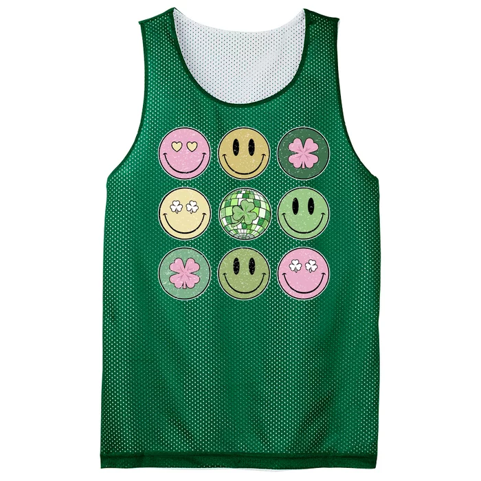 Shamrock Smile Face Disco Retro Groovy St Patricks Day Lucky Mesh Reversible Basketball Jersey Tank