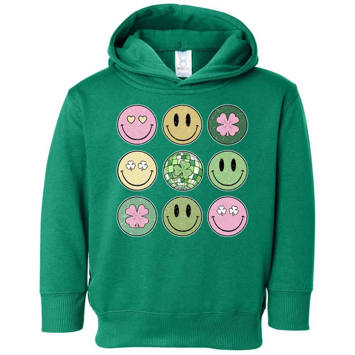 Shamrock Smile Face Disco Retro Groovy St Patricks Day Lucky Toddler Hoodie