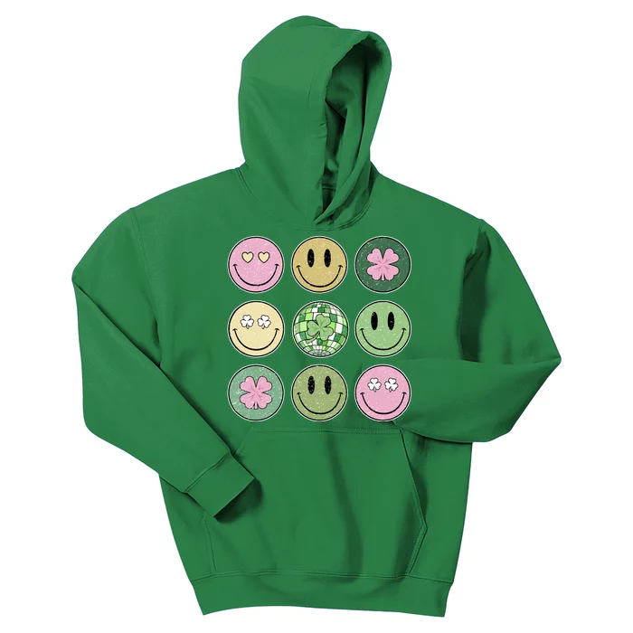 Shamrock Smile Face Disco Retro Groovy St Patricks Day Lucky Kids Hoodie