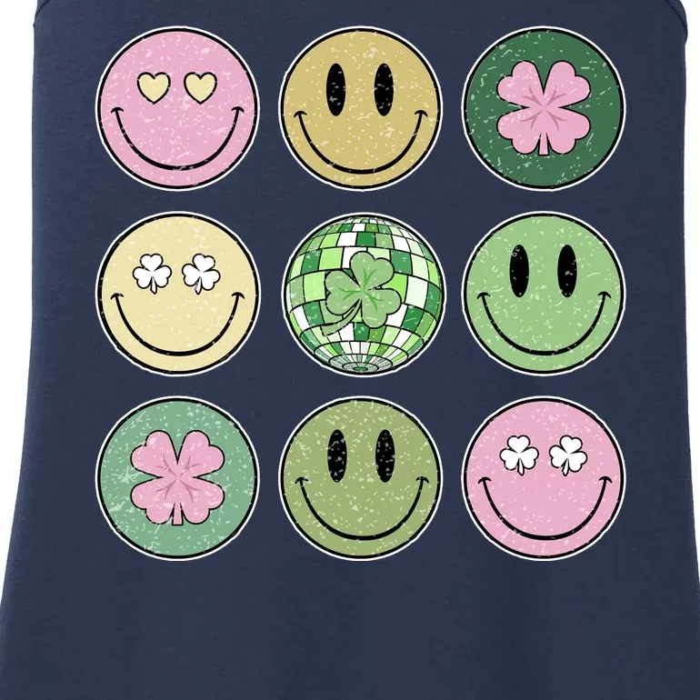 Shamrock Smile Face Disco Retro Groovy St Patricks Day Lucky Ladies Essential Tank