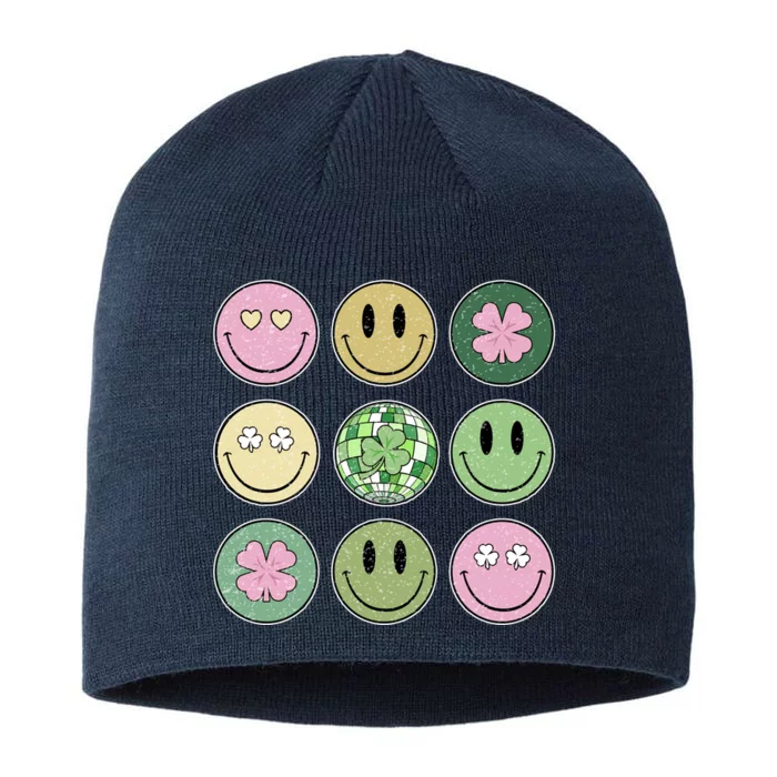 Shamrock Smile Face Disco Retro Groovy St Patricks Day Lucky 8 1/2in Sustainable Knit Beanie