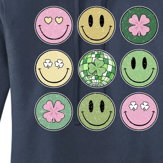 Shamrock Smile Face Disco Retro Groovy St Patricks Day Lucky Women's Pullover Hoodie