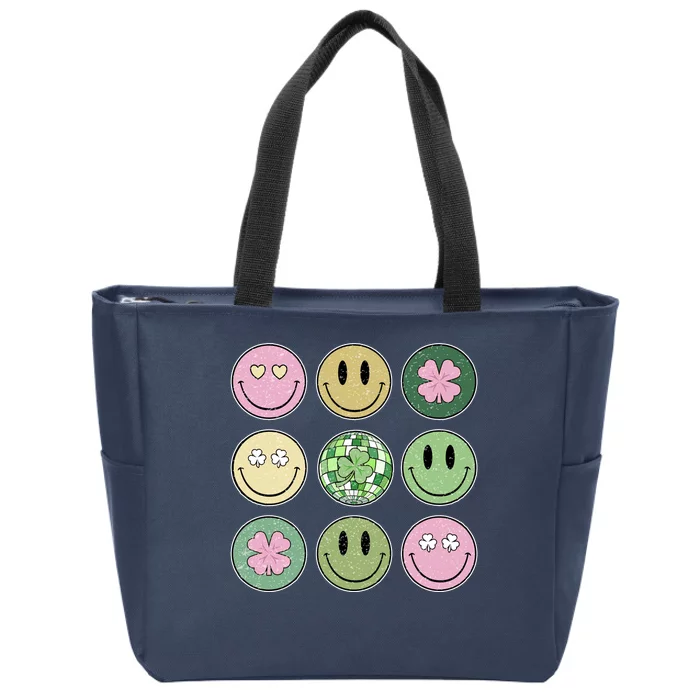 Shamrock Smile Face Disco Retro Groovy St Patricks Day Lucky Zip Tote Bag