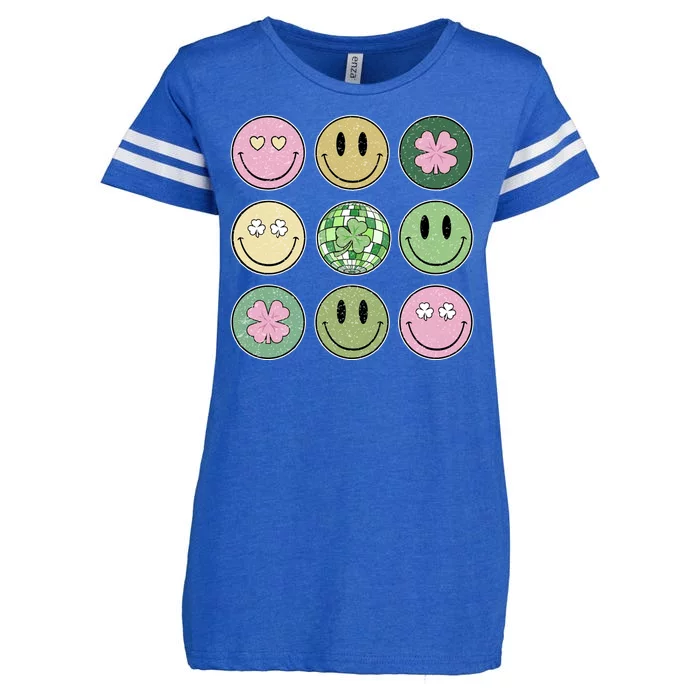 Shamrock Smile Face Disco Retro Groovy St Patricks Day Lucky Enza Ladies Jersey Football T-Shirt