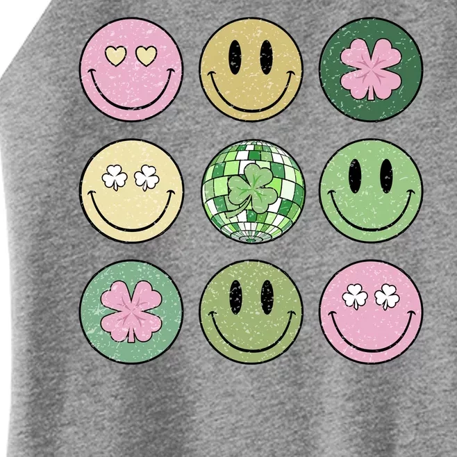 Shamrock Smile Face Disco Retro Groovy St Patricks Day Lucky Women’s Perfect Tri Rocker Tank