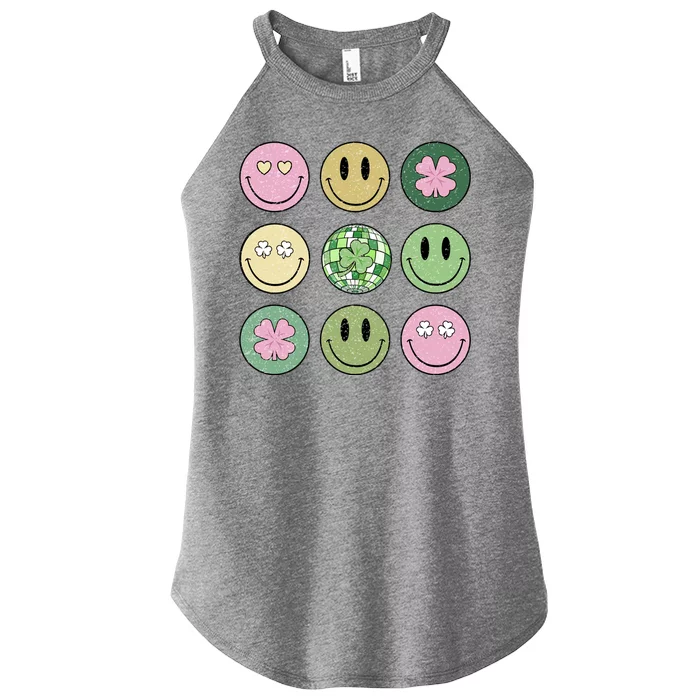 Shamrock Smile Face Disco Retro Groovy St Patricks Day Lucky Women’s Perfect Tri Rocker Tank