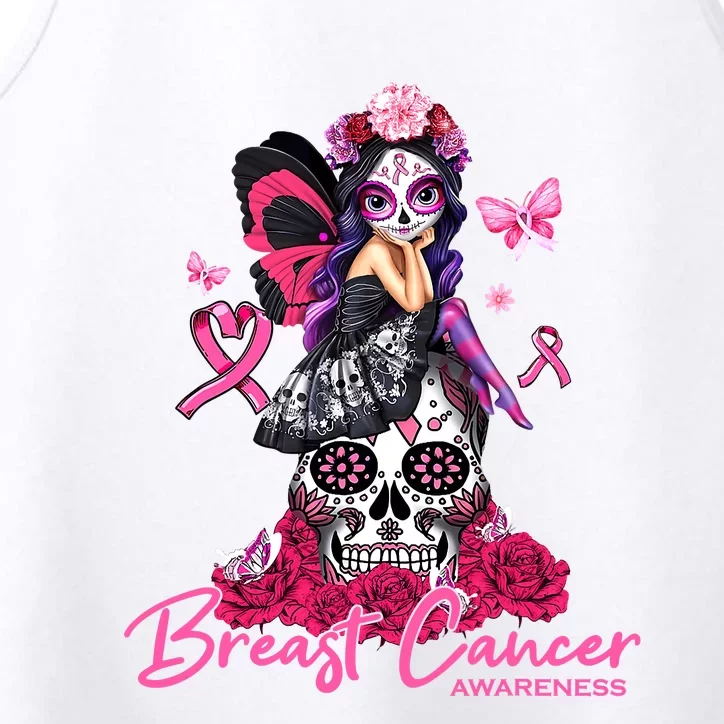 Sugar Skull Fight Breast Cancer Awareness Like A Girl Ribbon Performance Tank