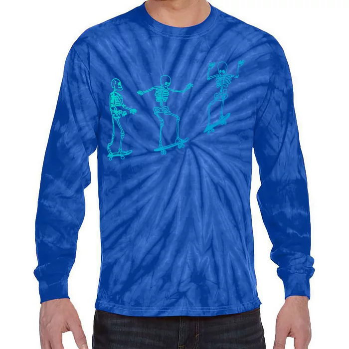 Skateboarding Skeleton Funny Skater Skating Aesthetic Gift Tie-Dye Long Sleeve Shirt