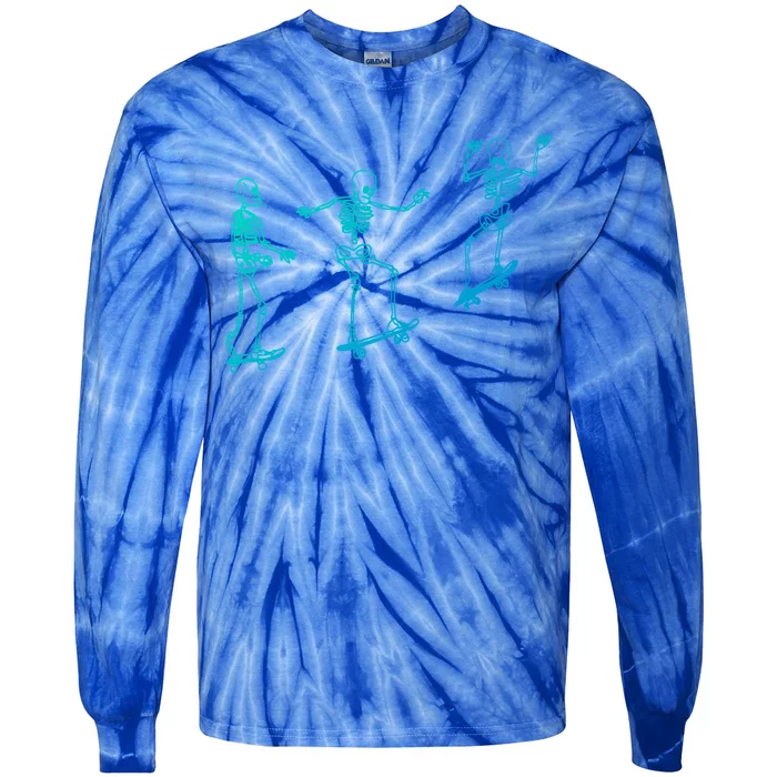 Skateboarding Skeleton Funny Skater Skating Aesthetic Gift Tie-Dye Long Sleeve Shirt