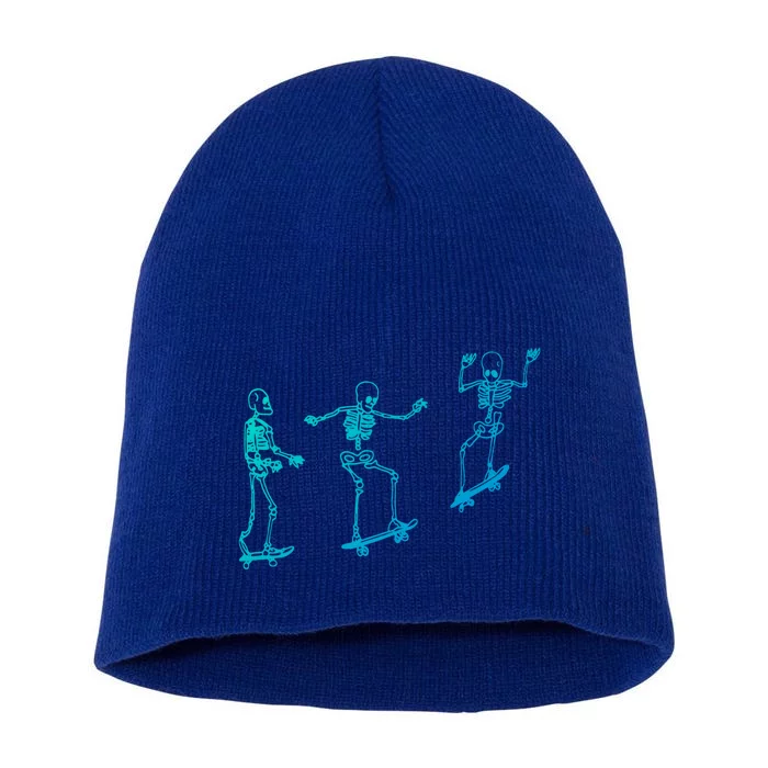 Skateboarding Skeleton Funny Skater Skating Aesthetic Gift Short Acrylic Beanie