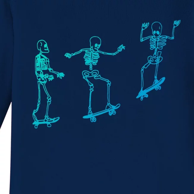 Skateboarding Skeleton Funny Skater Skating Aesthetic Gift Baby Long Sleeve Bodysuit