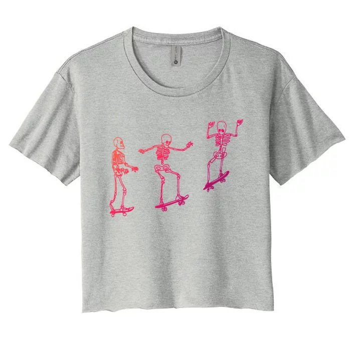 Skateboarding Skeleton Funny Skater Skating Aesthetic Gift Women's Crop Top Tee