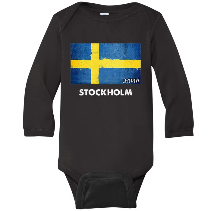 Stockholm Sweden Flag Stockholm Baby Long Sleeve Bodysuit