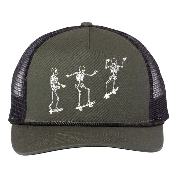 Skateboarding Skeleton Funny Skater Skating Aesthetic Gift Retro Rope Trucker Hat Cap