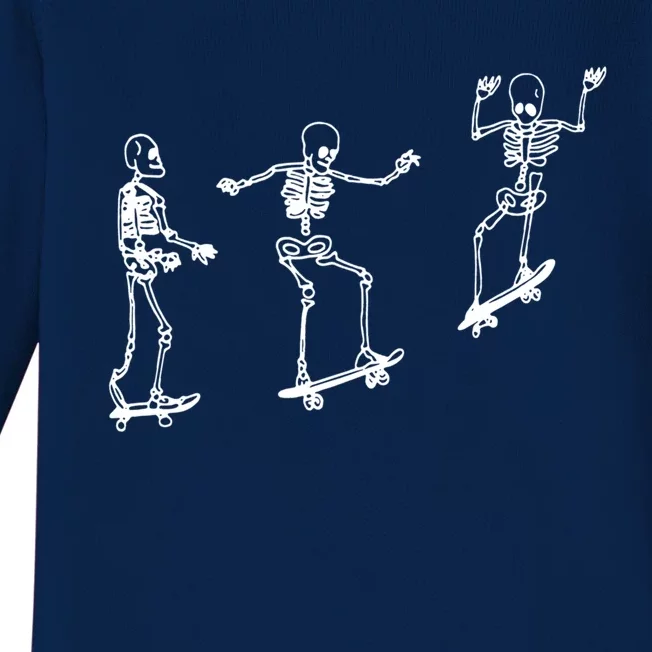 Skateboarding Skeleton Funny Skater Skating Aesthetic Gift Baby Long Sleeve Bodysuit