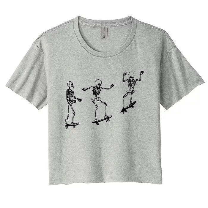 Skateboarding Skeleton Funny Skater Skating Aesthetic Gift Women's Crop Top Tee