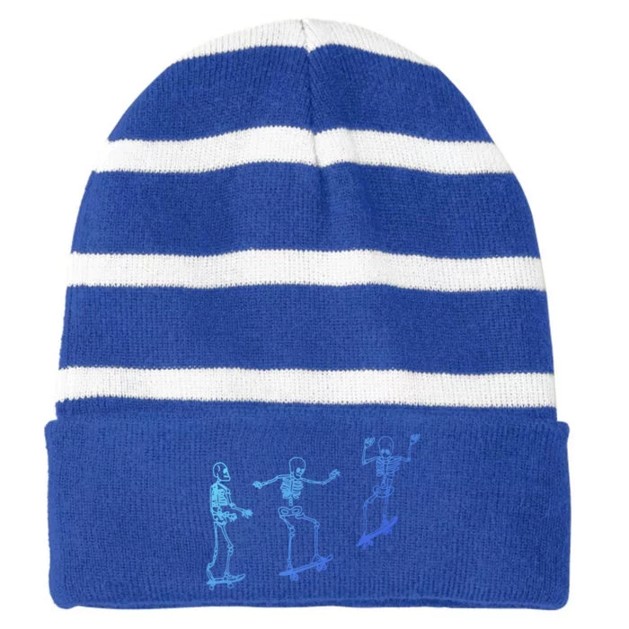 Skateboarding Skeleton Funny Skater Skating Aesthetic Gift Striped Beanie with Solid Band