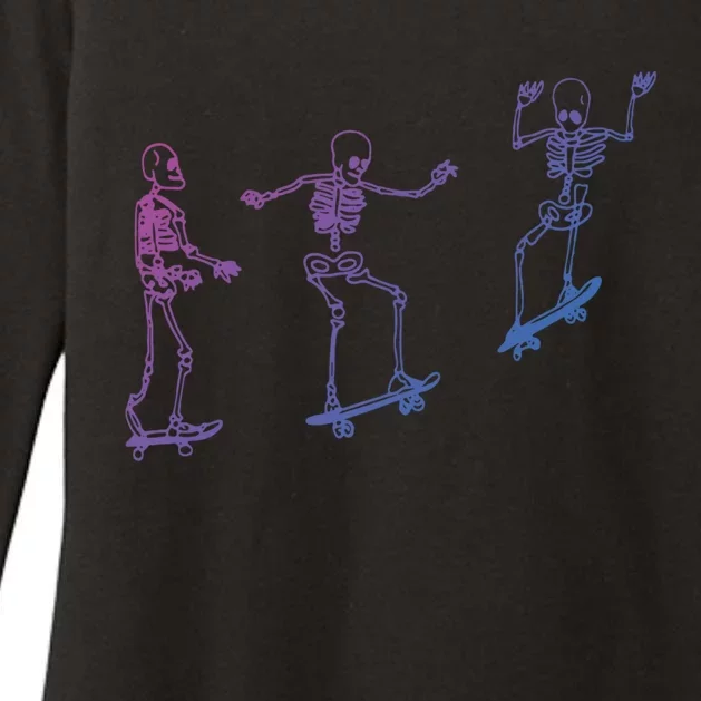 Skateboarding Skeleton Funny Skater Skating Aesthetic Gift Womens CVC Long Sleeve Shirt