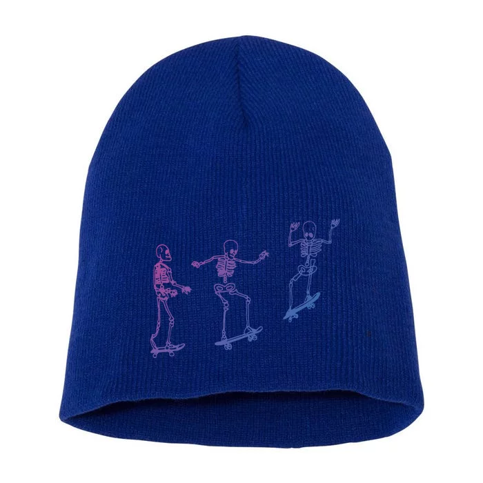 Skateboarding Skeleton Funny Skater Skating Aesthetic Gift Short Acrylic Beanie