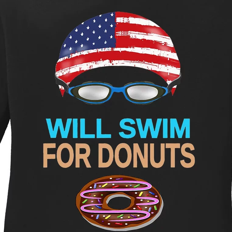 Swim Swimmer Funny Swimming Goggles Cap Donuts Ladies Long Sleeve Shirt