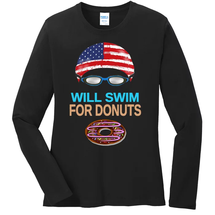 Swim Swimmer Funny Swimming Goggles Cap Donuts Ladies Long Sleeve Shirt