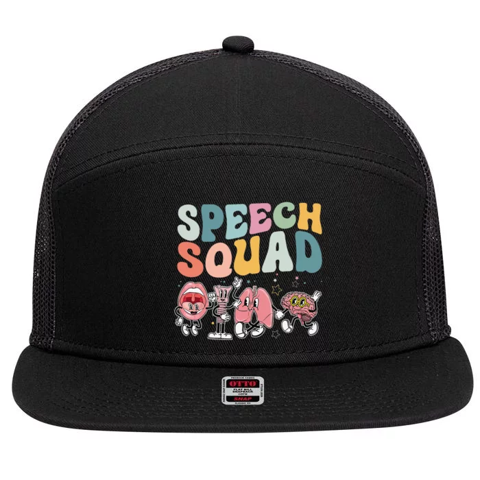 Speech Squad Funny Speech Therapy Speech Pathologist 7 Panel Mesh Trucker Snapback Hat