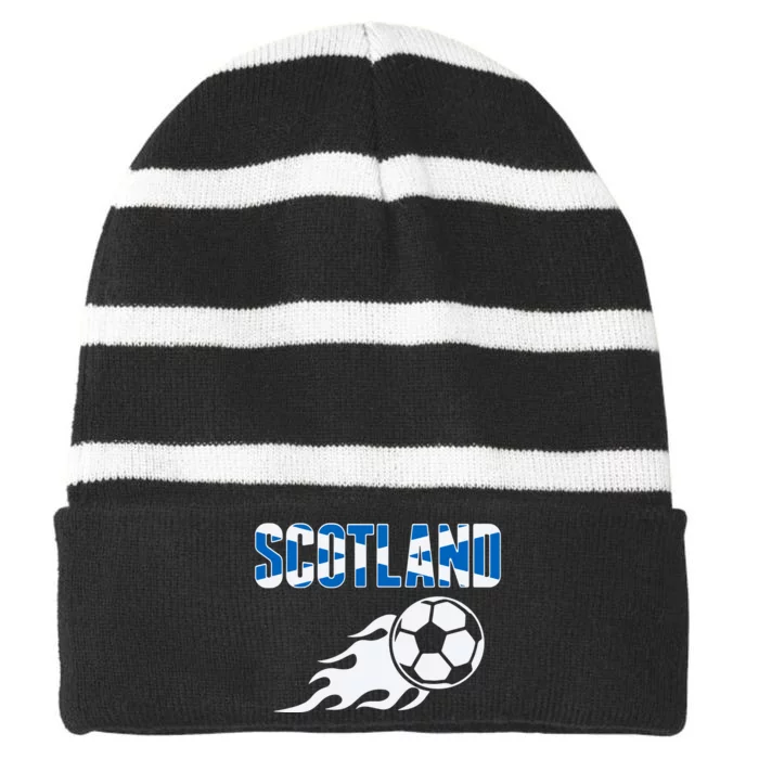 Scotland Soccer Fans Jersey Scottish Flag Football Lovers Striped Beanie with Solid Band