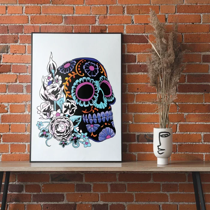 Sugar Skull Flowers Day Of The Dead Dia Muertos Gift Idea Poster