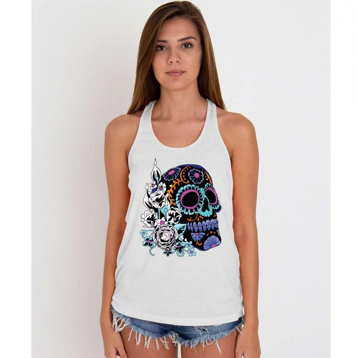 Sugar Skull Flowers Day Of The Dead Dia Muertos Gift Idea Women's Knotted Racerback Tank