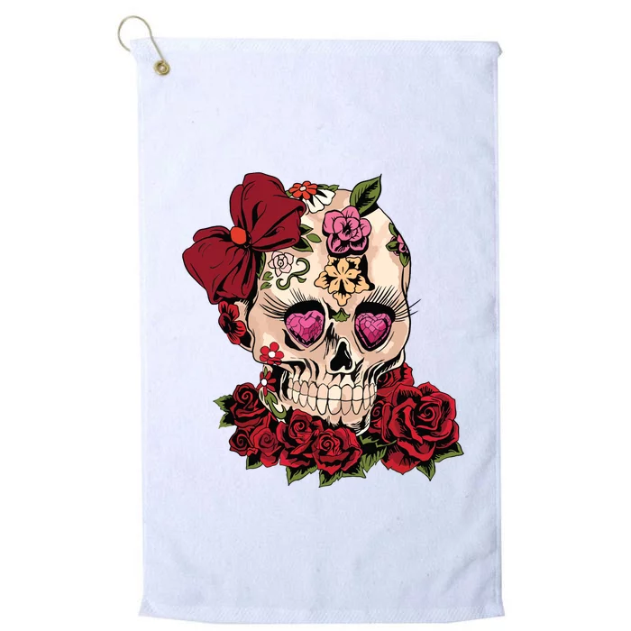 Sugar Skull Flowers Day Of The Dead Dia Muertos Gift Idea Platinum Collection Golf Towel