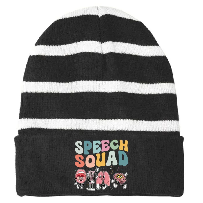 Speech Squad Funny Speech Therapy Speech Pathologist Striped Beanie with Solid Band