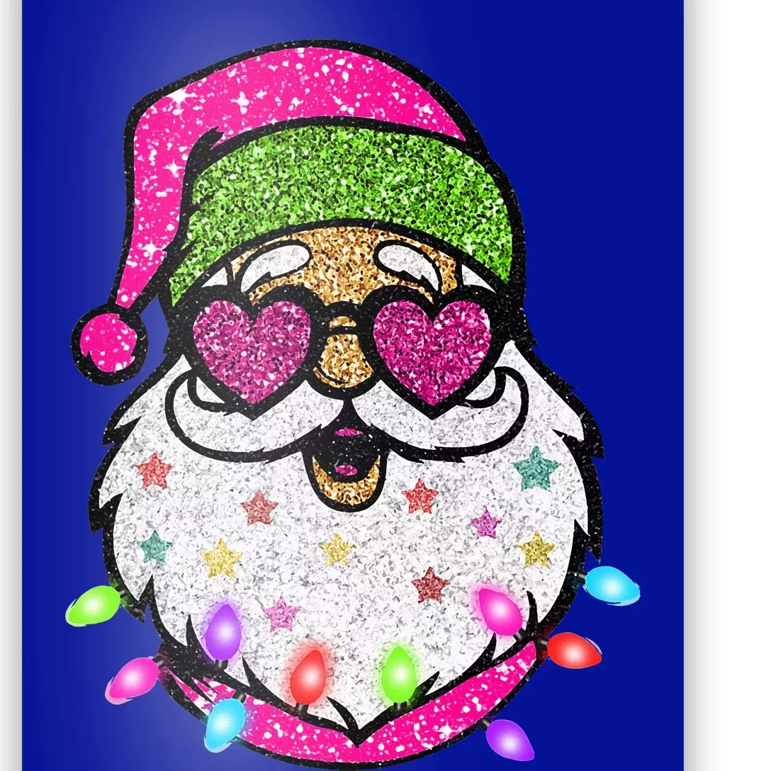 Sparkly Sequin Funny Santa Xmas Lights Christmas Pajamas Poster