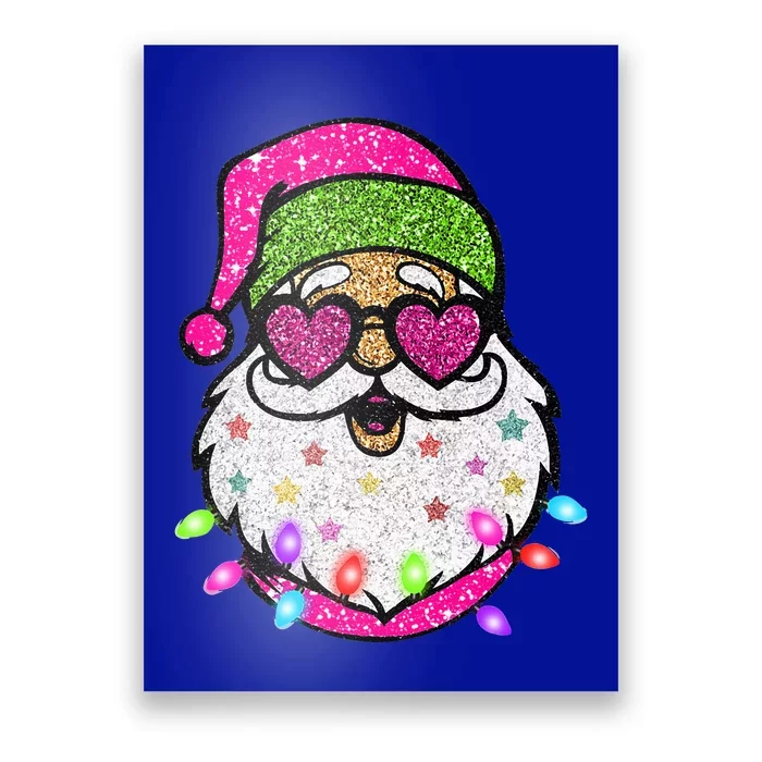 Sparkly Sequin Funny Santa Xmas Lights Christmas Pajamas Poster