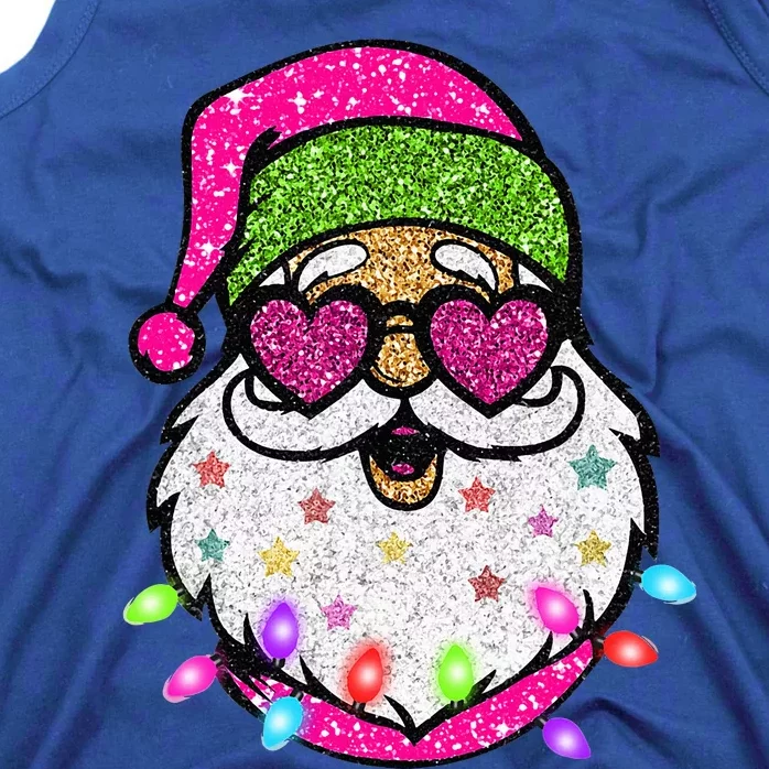 Sparkly Sequin Funny Santa Xmas Lights Christmas Pajamas Tank Top