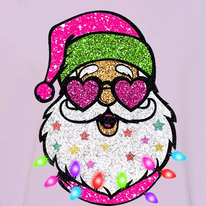 Sparkly Sequin Funny Santa Xmas Lights Christmas Pajamas Garment-Dyed Sweatshirt