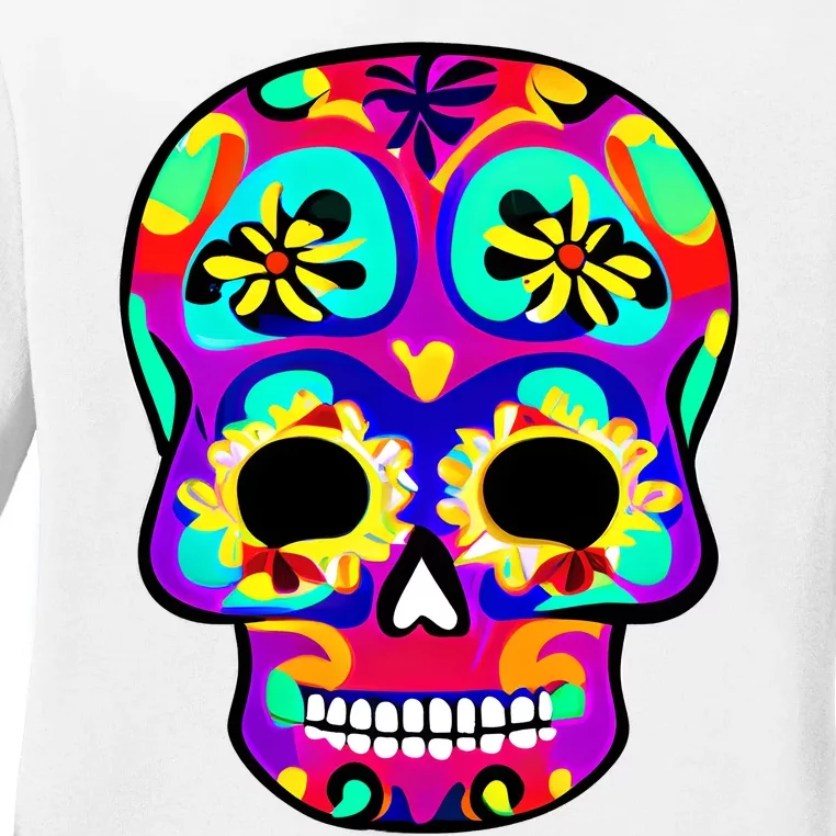 Sugar Skull Funny Cinco De Mayo Ladies Long Sleeve Shirt