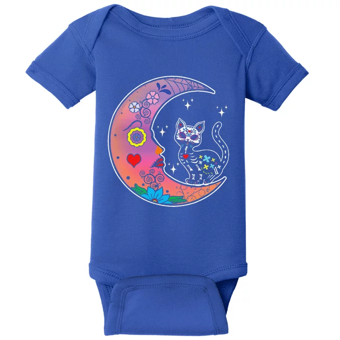 Sugar Skull Floral Cat Moon Souls Day Muertos Day Of Dead Baby Bodysuit