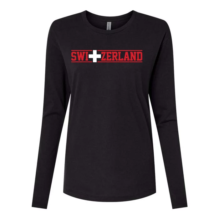 Switzerland Swiss Flag Travel Souvenir Gift Womens Cotton Relaxed Long Sleeve T-Shirt