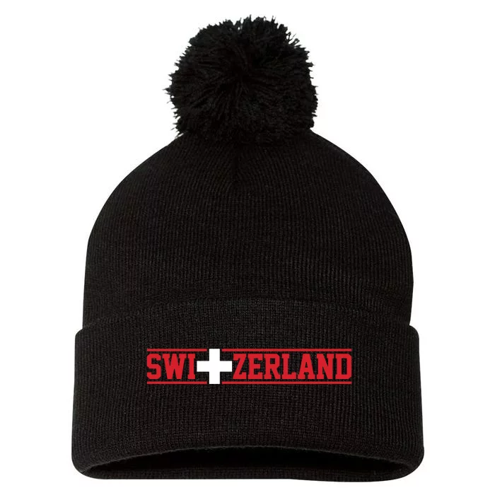 Switzerland Swiss Flag Travel Souvenir Gift Pom Pom 12in Knit Beanie