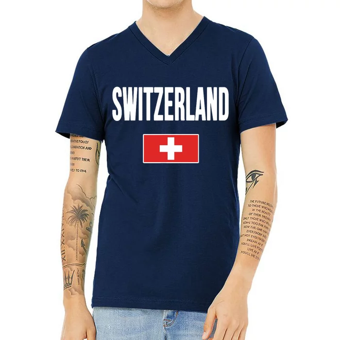 Switzerland Swiss Flag V-Neck T-Shirt