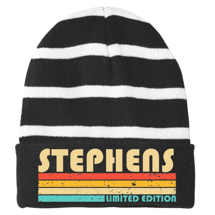 Stephens Surname Funny Retro Vintage 90s Birthday Reunion Striped Beanie with Solid Band