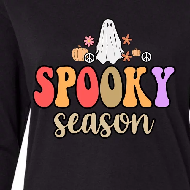 Spooky Season Floral Hippie Ghost Womens Cotton Relaxed Long Sleeve T-Shirt