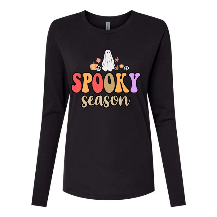 Spooky Season Floral Hippie Ghost Womens Cotton Relaxed Long Sleeve T-Shirt