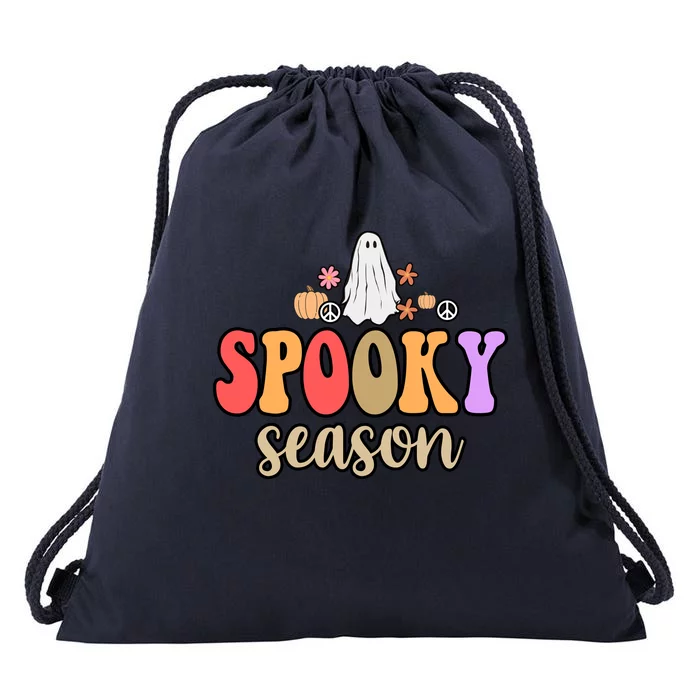 Spooky Season Floral Hippie Ghost Drawstring Bag