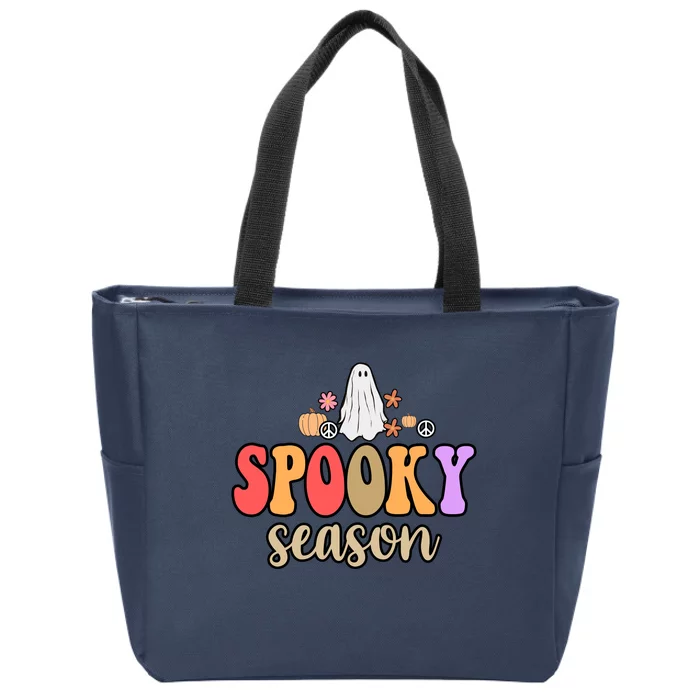 Spooky Season Floral Hippie Ghost Zip Tote Bag