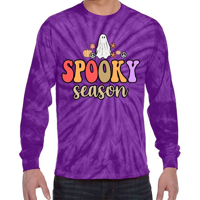 Spooky Season Floral Hippie Ghost Tie-Dye Long Sleeve Shirt